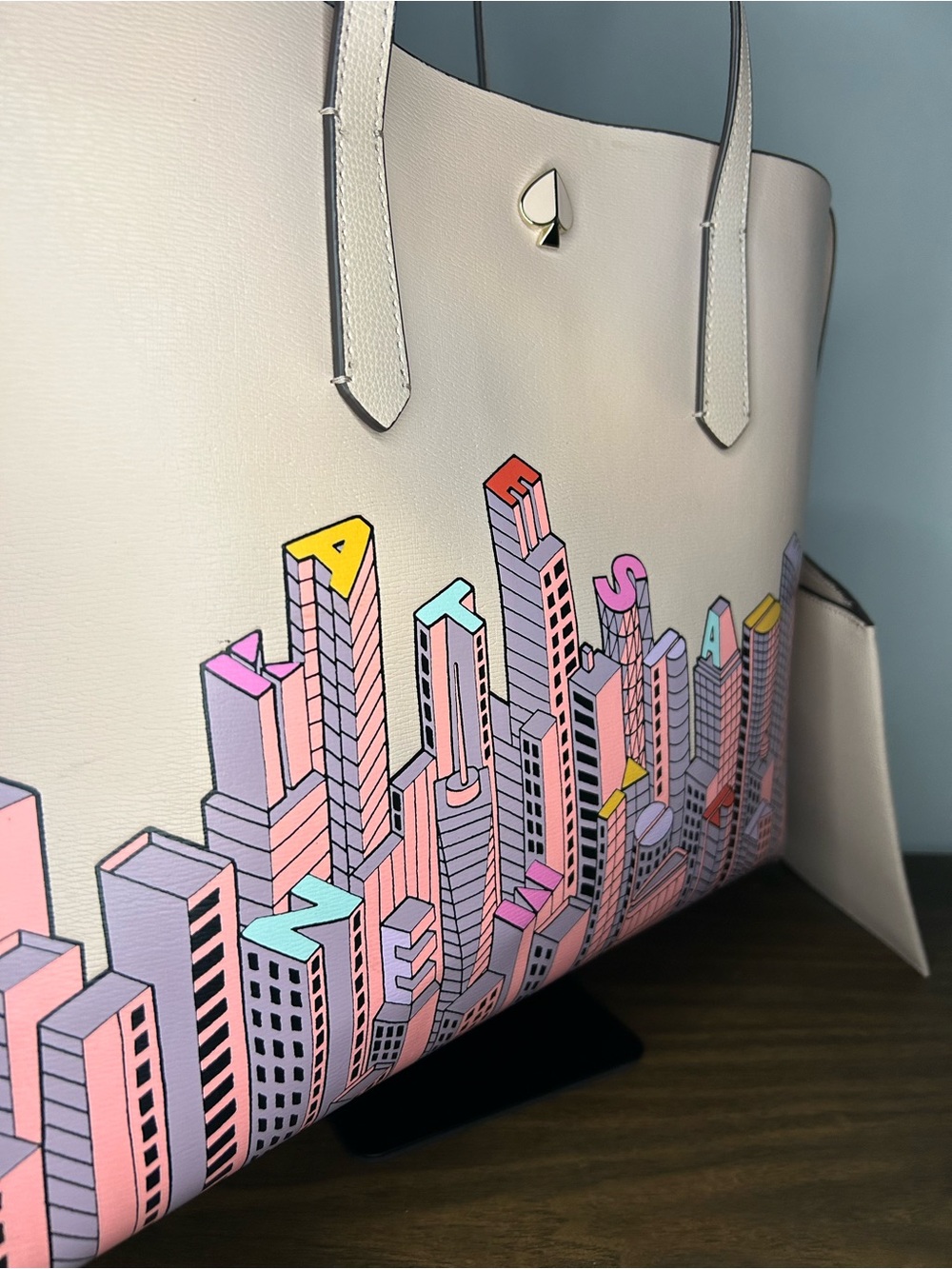 Kate Spade City Skyline Large Tote Bag Pink NYC Print Matching Pouch - Picture 3 of 16